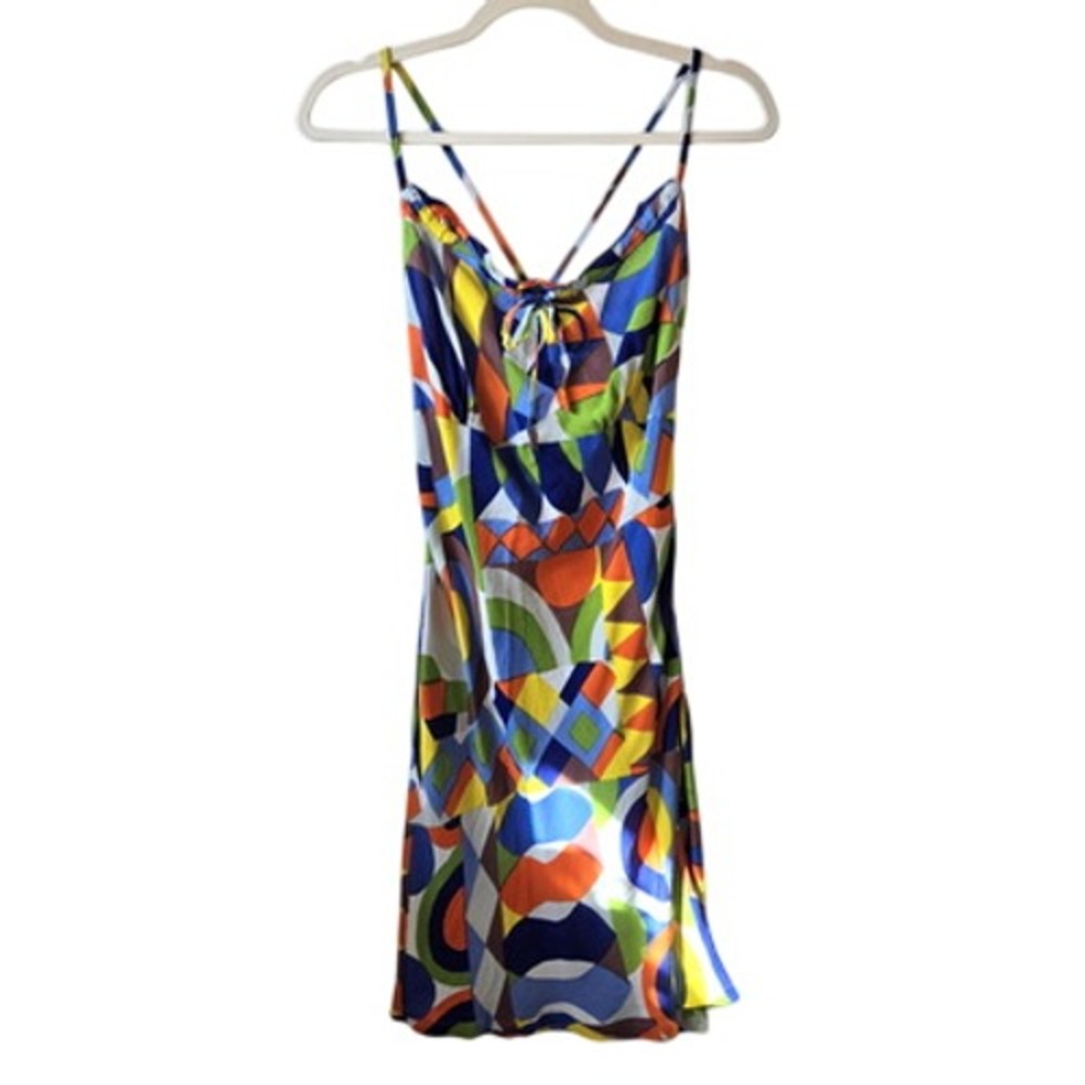 Vintage Y2K Womens Dress Medium Colorful Abstract Midi Lightweight Slipdress